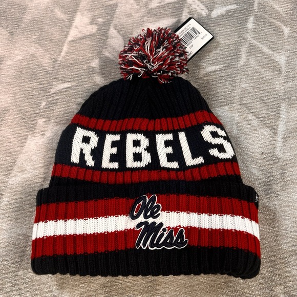University of Mississippi Ole Miss Rebels 47 Brand Bering Cuff Knit Beanie‎ Navy - Picture 1 of 10